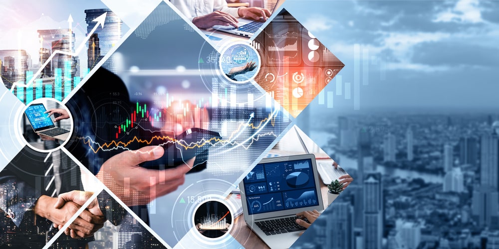 Futuristic business digital financial data technology and big data kudos concept