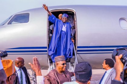 Tinubu travels on plane