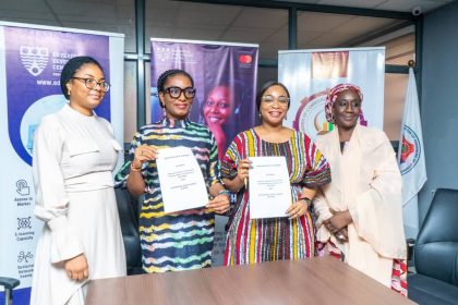 Women entrepreneurs project - L-R: Project Support Coordinator, EDC, Halima Rabiu; Director, EDC, Mrs. Nneka Okekearu; DG, WCCIMA, Ms. Weyinmi Eribo; and Former WCCIMA Chairperson, Hajiya Aisha Abubakar.